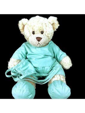 Build A Bear Workshop Teddy Bear beige curly hair embroidered Paws Dr. scrubs